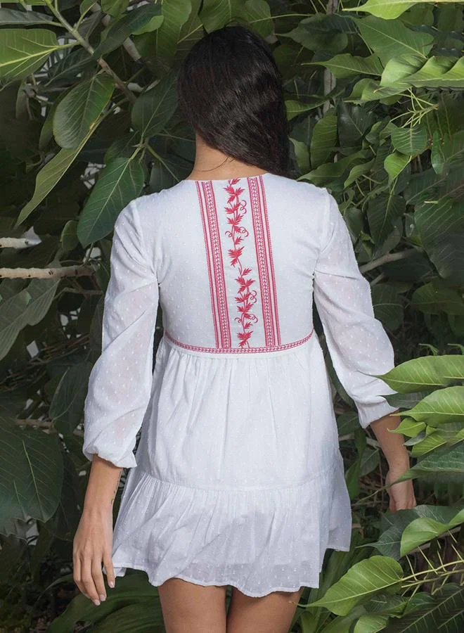 Virgio 100% Cotton Dress With Intricate Contrast Embroidery