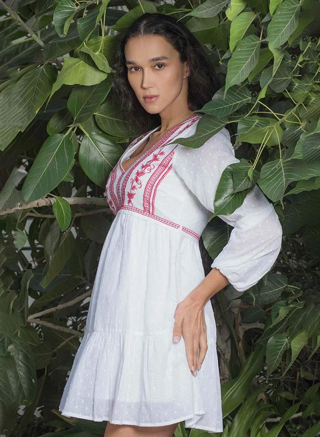 Virgio 100% Cotton Dress With Intricate Contrast Embroidery