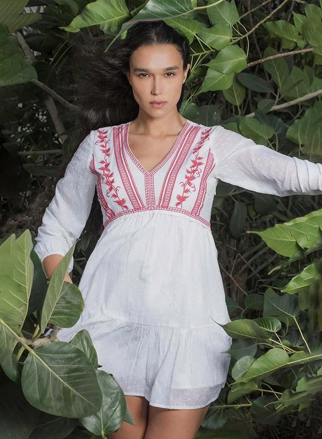 Virgio 100% Cotton Dress With Intricate Contrast Embroidery
