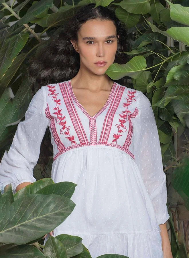 Virgio  100% Cotton Dress With Intricate Contrast Embroidery for Women | Best Price UAE