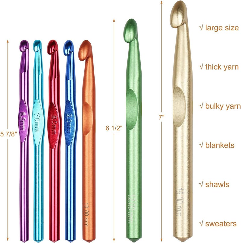 Aeelike Large Aluminum Crochet Hooks Huge Metal Crochet Hook Set - Crochet Needles for Thick Bulky Yarn Blankets - Beginners Big Crochet Set Size 6.5mm 7mm 8mm 9mm 10mm 12mm 15mm - Image 3