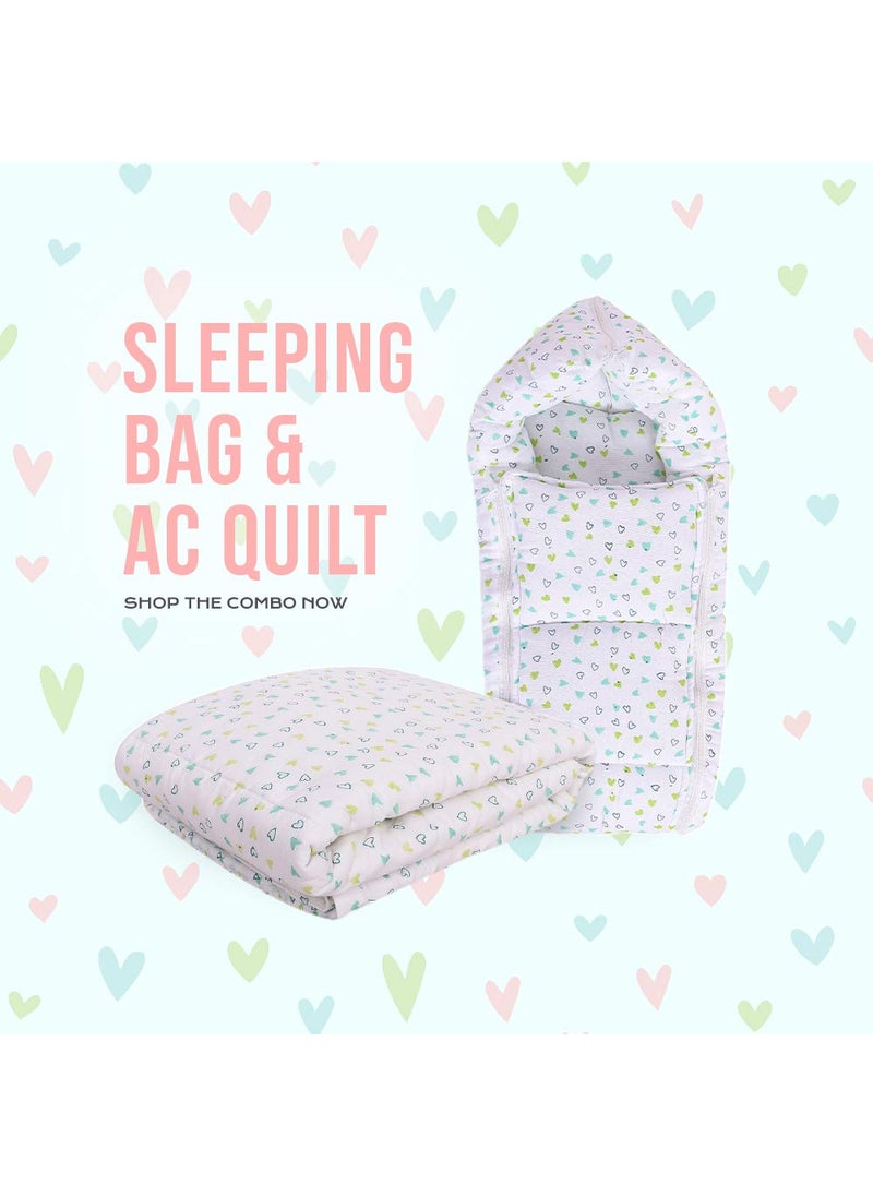 MOM'S HOME MOM'S HOME Organic Cotton Baby AC Quilt Blanket- 0-3 Year-110x120 and Organic Cotton Muslin Sleeping Cum Carrying Nest Bag- 0-11 Months - Green Heart  - Image 2