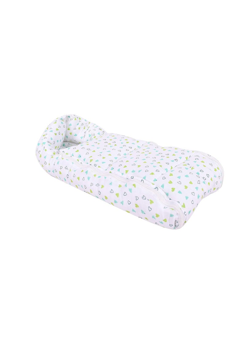 MOM'S HOME MOM'S HOME Organic Cotton Baby AC Quilt Blanket- 0-3 Year-110x120 and Organic Cotton Muslin Sleeping Cum Carrying Nest Bag- 0-11 Months - Green Heart  - Image 4
