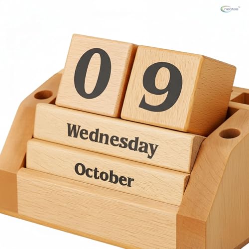 Neotea Wooden Never Ending Date Calendar- Date Changer with 5 Compartments -Multi Color Pack Of 1 - Image 3