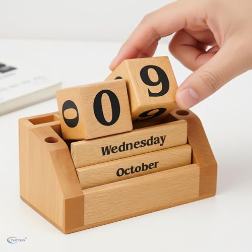 Neotea Wooden Never Ending Date Calendar- Date Changer with 5 Compartments -Multi Color Pack Of 1 - Image 5