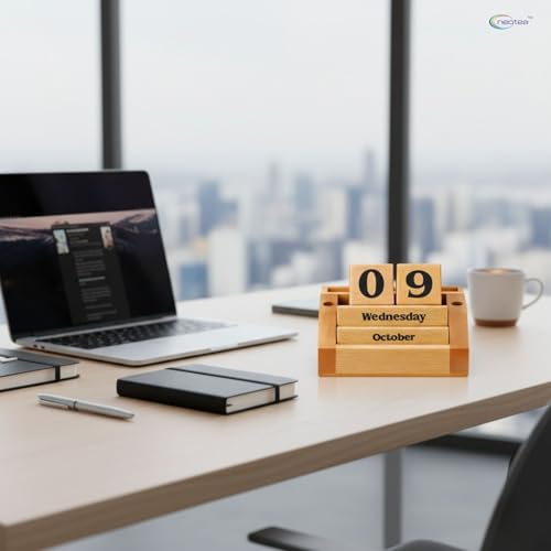 Neotea Wooden Never Ending Date Calendar- Date Changer with 5 Compartments -Multi Color Pack Of 1 - Image 4