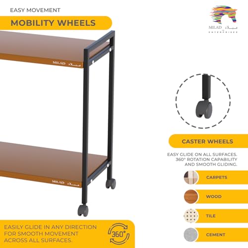 Milad SAIFIX 2-Tier Rolling Trolley with Wheels | Heavy Duty Multifunctional Metal Frame Cart | Ideal for Home, Kitchen, Bathroom and Office Storage | Storage Organizer (Black) - Image 4