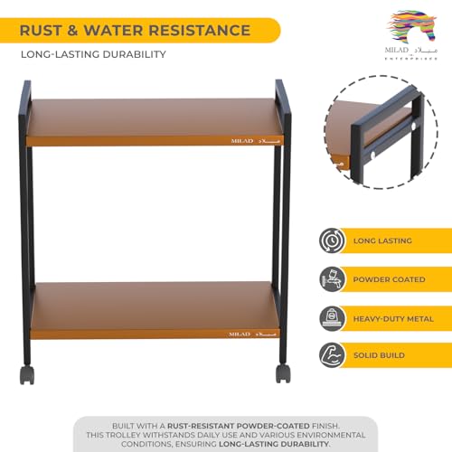 Milad SAIFIX 2-Tier Rolling Trolley with Wheels | Heavy Duty Multifunctional Metal Frame Cart | Ideal for Home, Kitchen, Bathroom and Office Storage | Storage Organizer (Black) - Image 3
