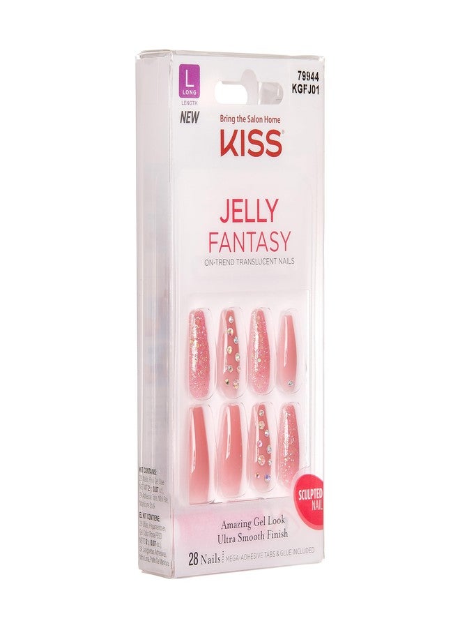KISS Gel Fantasy Press On Nails, Nail glue included, 'Be Jelly', Pink, Long Size, Coffin Shape, Includes 28 Nails, 2g Glue, 1 Manicure Stick, 1 Mini File, 1 Adhesive Tab - Image 2