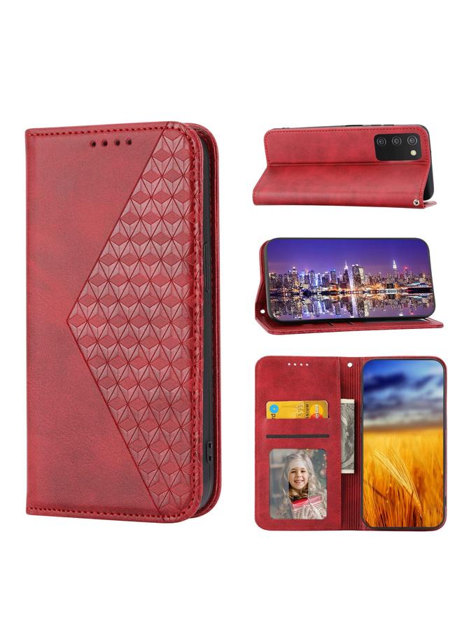 اس-توب جراب لهاتف OPPO Reno7 5G، جراب هاتف جلدي بقفل مغناطيسي بتصميم شبكي مكعب من جلد العجل - Image 1