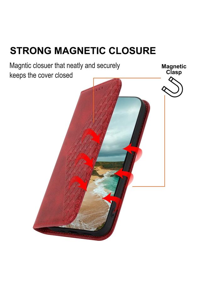 اس-توب جراب لهاتف OPPO Reno7 5G، جراب هاتف جلدي بقفل مغناطيسي بتصميم شبكي مكعب من جلد العجل - Image 5