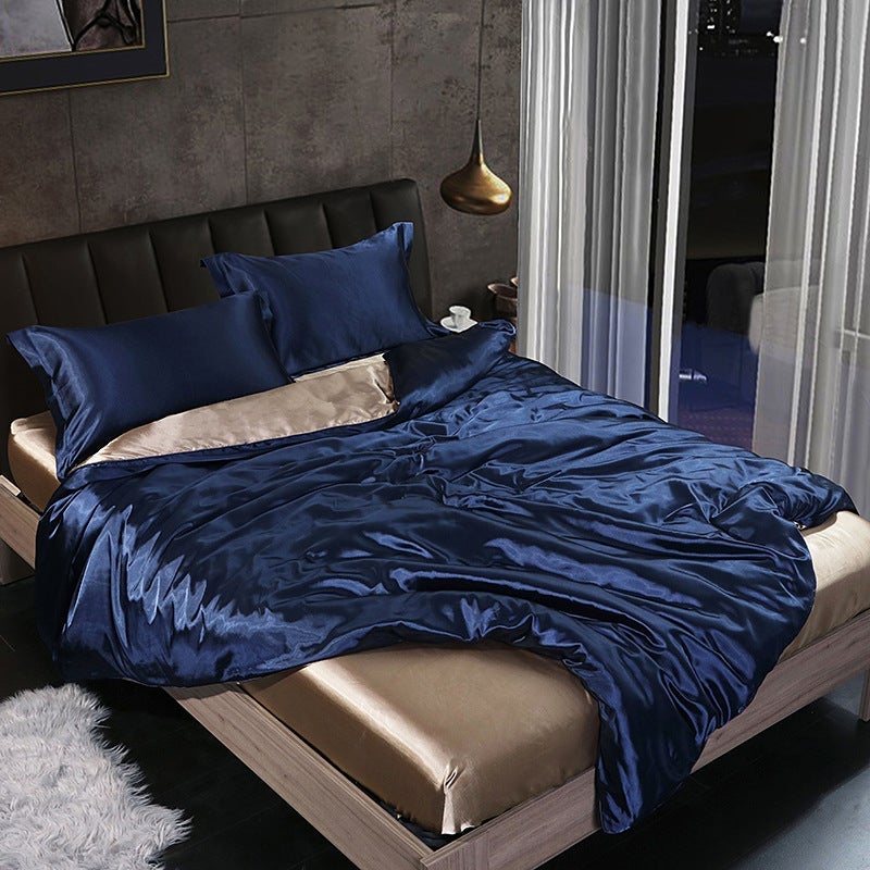Washed Silk Four-Piece Set Silky Silk Quilt Cover Bed Sheets Ice Silk Bed Sheets 1.8M Bedding Dropshipping - Image 1