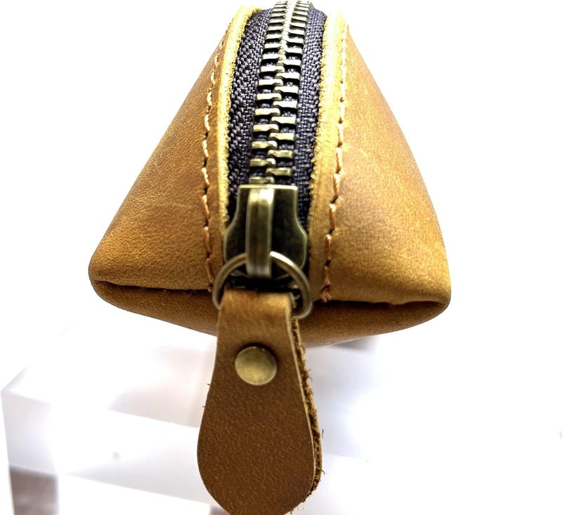 Craoopii Leather Pencil Case Pencil Bag Pouch With Zipper Pen Holders Handmade Genuine Leather For Men Women Students Businessmen And Artists Home Work Office., Brownish yellow, Pencil Case - Image 3