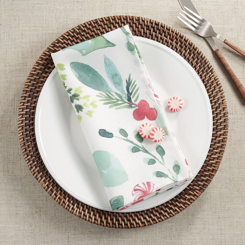 Saro Lifestyle Christmas Foliage and Candy Canes Table Napkins Set of 12