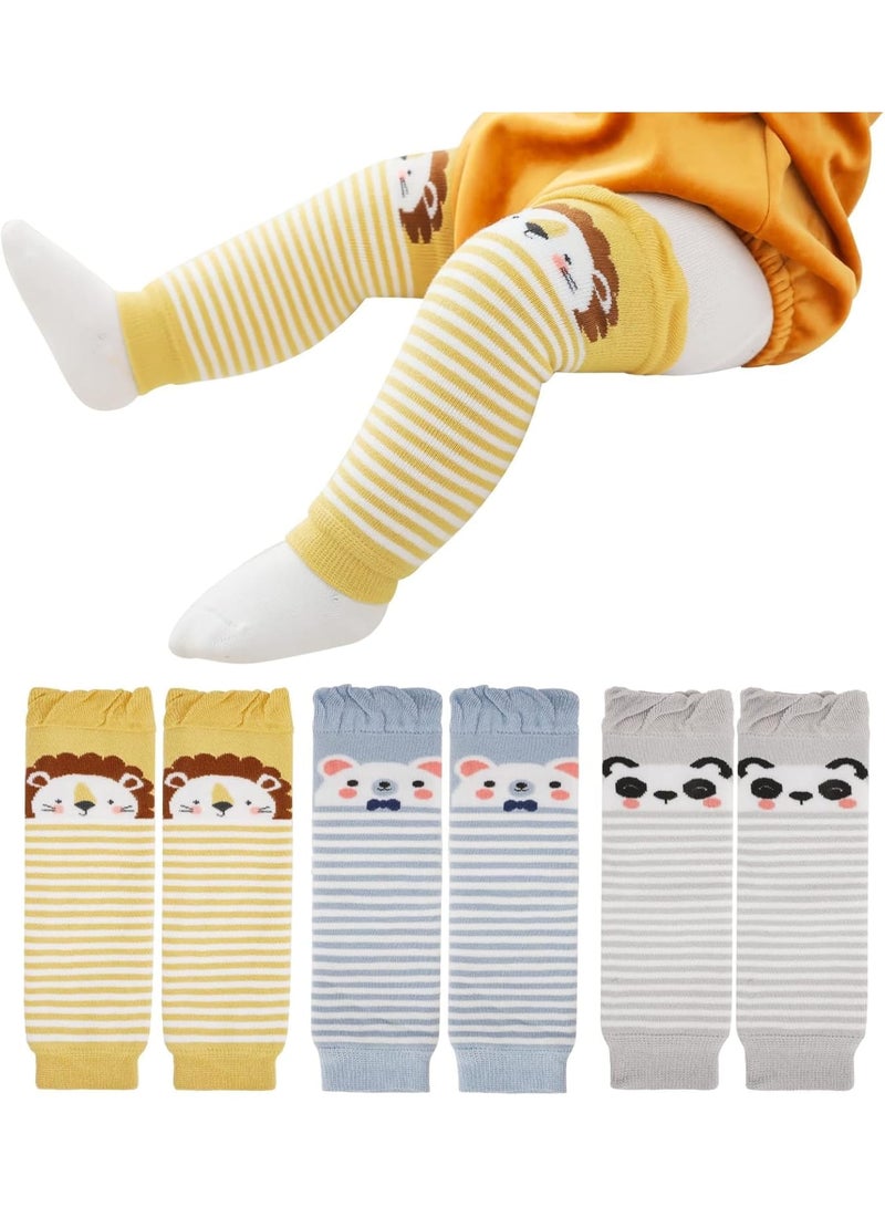 SOLARAE دافئات أرجل للأطفال، 3 أزواج من دافئات الأرجل المخططة للجنسين، جوارب للركبة، واقي للركبة، أكمام للأرجل، ليجنغز للأولاد والبنات تناسب من 0-3 سنوات، مقاس واحد (نمط حيواني) - Image 1