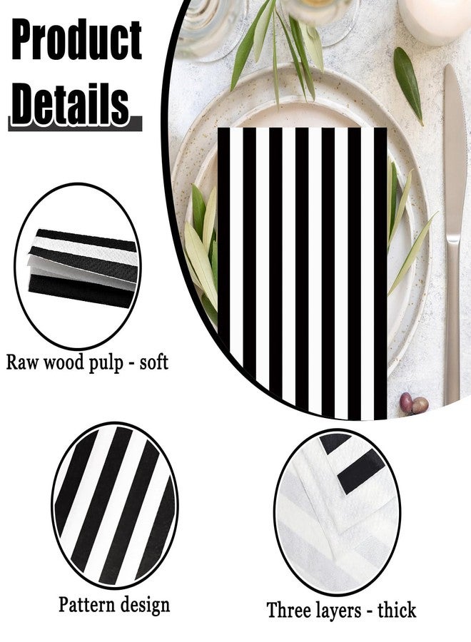 HEIPINIUYE 50 Pieces 3-ply Striped Paper Napkins Black and White Guest Towels Disposable Hand Towels for Bathroom Wedding Birthday Baby Shower Dinner Napkins Disposable - Image 3