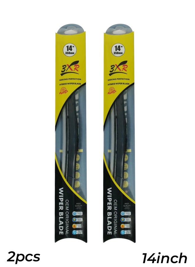 3XR Premium 14 Inch 350 MM Hybrid Windshield Wiper Blade Set of 2 - Universal Car Wipers with Anti-Snow Build-Up & Easy Hook Installation - Image 1