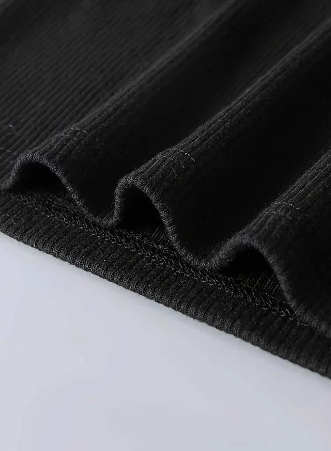 Take Two Women Black Ribbed Flare Sleeves Top