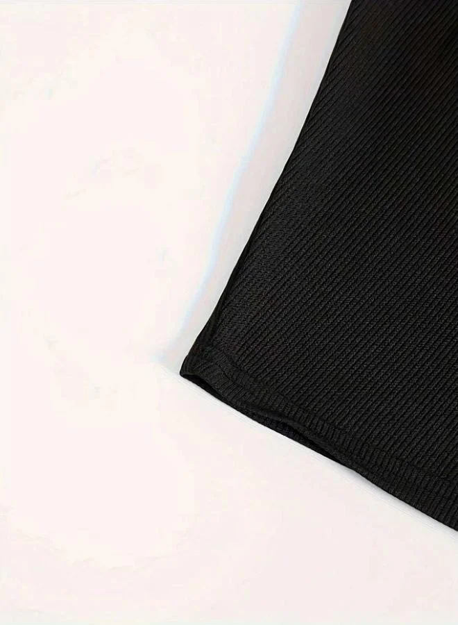 Take Two Women Black Ribbed Flare Sleeves Top