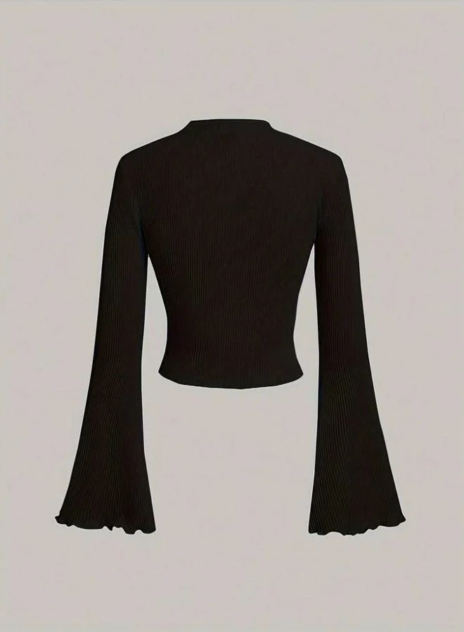 تايك تو بلوزة مضلعة بأكمام واسعة