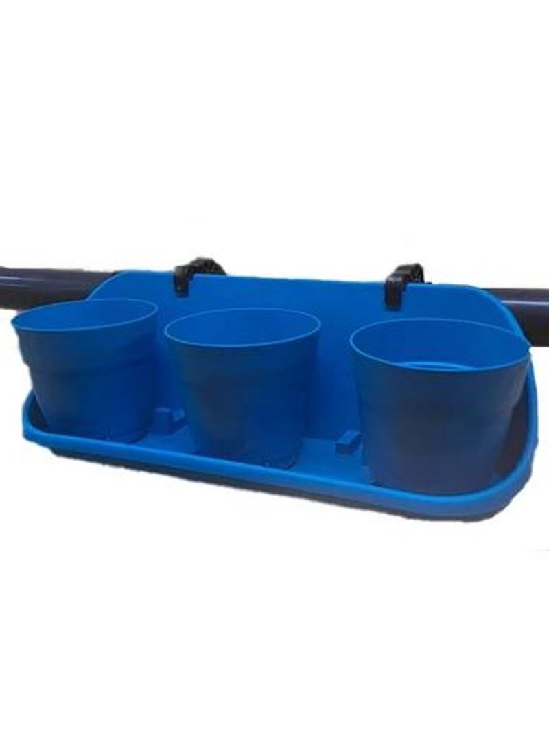 PoliWork Indoor balcony decorative flower pots, three (3) pots in one pack, 13 cm, Round, Blue color, with 4 holes, Manolya 13 Triple Balcony, Poliowrk.  - Image 1