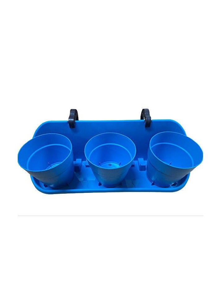 PoliWork Indoor balcony decorative flower pots, three (3) pots in one pack, 13 cm, Round, Blue color, with 4 holes, Manolya 13 Triple Balcony, Poliowrk.  - Image 2