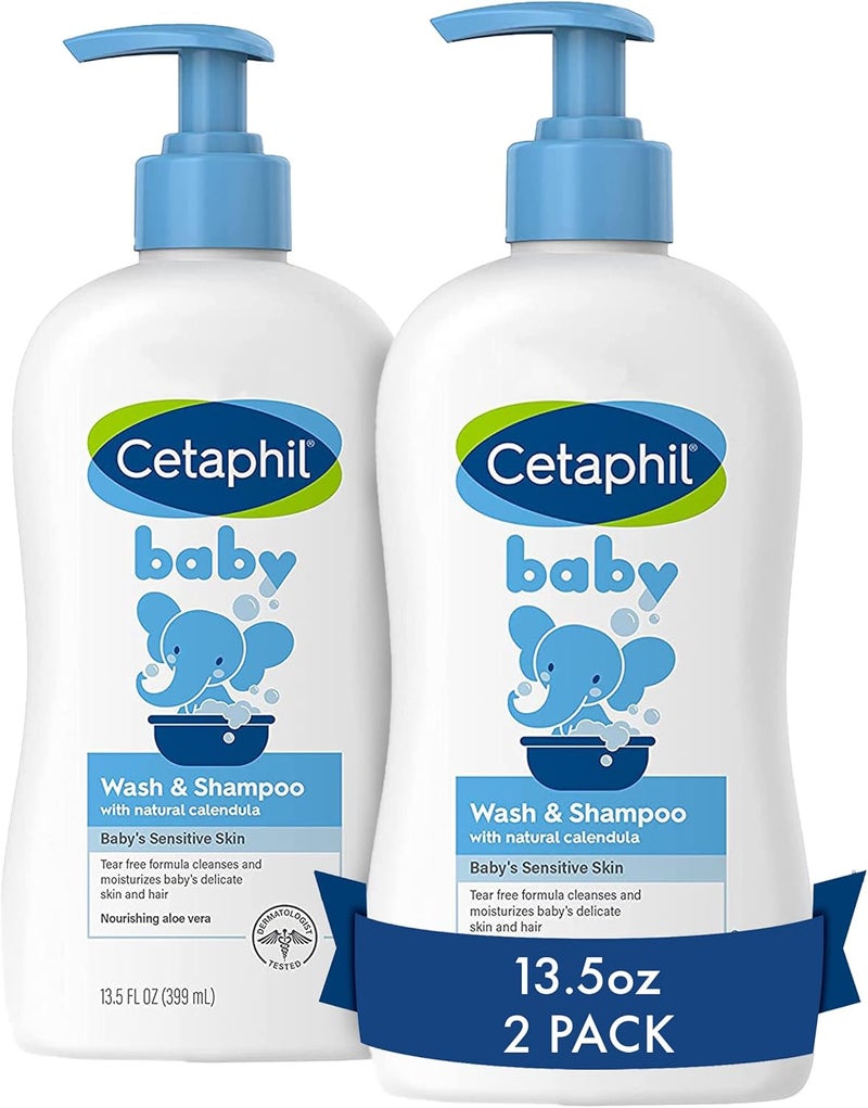 Cetaphil Baby Wash & Shampoo by CETAPHIL, 13.5oz Pack of 2, Hypoallergenic, Gentle Enough for Everyday Use, Soap Free - Image 1