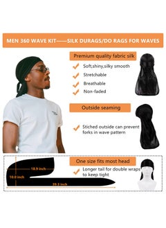 Himoswis 360 Wave Kit For Men 360Includes 360 Wave Brush For Men 360 Wave Starter Kit Men Hair Waves Medium Hard Hair Wave Brush Kit And Black Silk Durags Set For Men 360+360 Wave Crown Patch  - Image 4