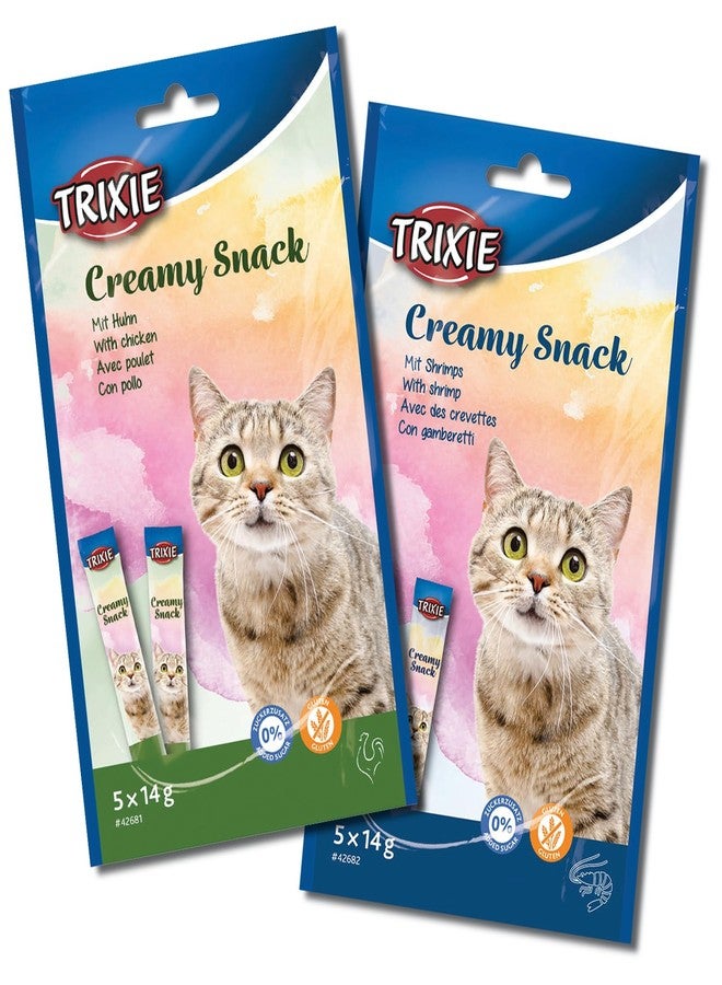 Trixie Cat Treat Combo of Creamy Chicken Snack and Creamy Tuna & Shrimp Snack, Nutrient Rich Treats for Cats, Suitable for All Breeds - Image 1