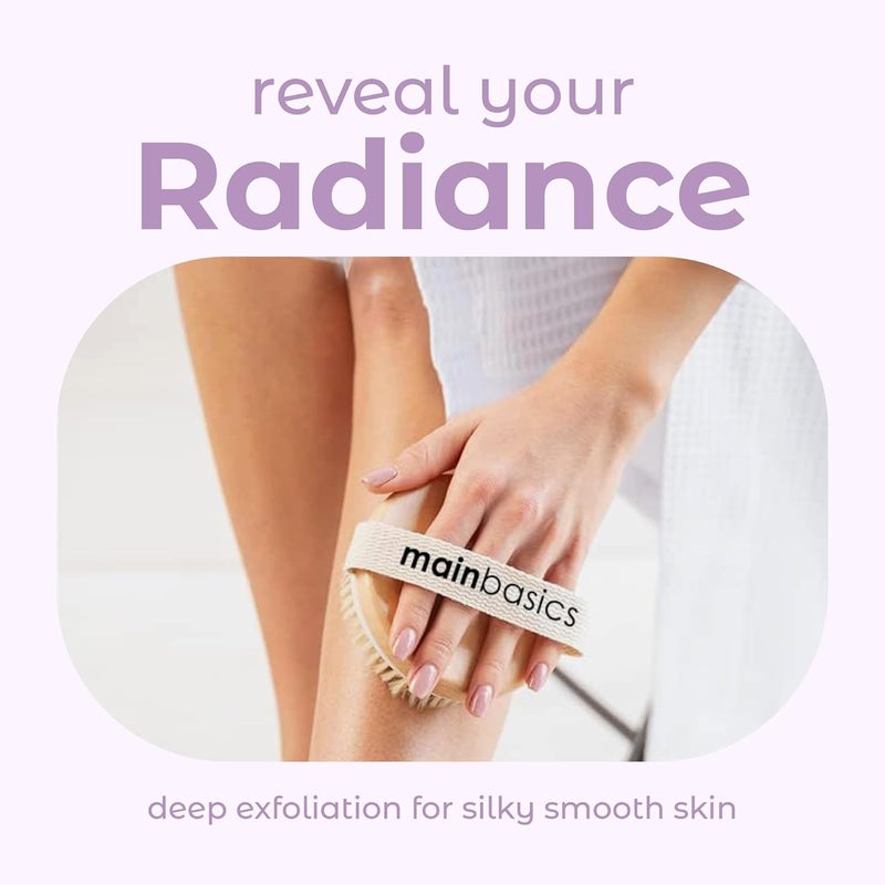 MainBasics فرشاة الجسم الجافة الدائرية - فرشاة تقشير الجسم مع شعيرات الخنزير ونتوءات مطاطية لإزالة الخلايا الميتة، تدليك العضلات، وتحفيز تصريف اللمف، 4.25 بوصة - Image 5