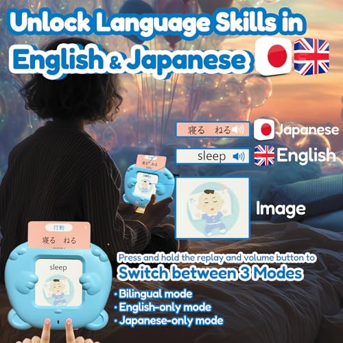 MoLingvora Bilingual Talking Flash Cards for Kids Japanese English Flashcards Children Adults 510 Sight Words ABC Alphabet Pocket Speech for Toddlers Audible Sensory Toys Japanese Blue - Image 5