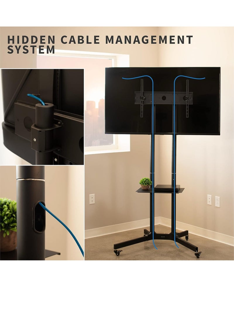 iview Mobile TV Cart with Wheels for 32-65 Inch LCD LED Plasma Flat Screen TVs- Height Adjustable Rolling TV Stand Hold up to 132 lbs - Image 3