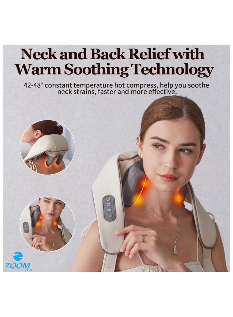 زوم بلس مدلك الرقبة مع الحرارة، الأنسجة العميقة اللاسلكية مدلك العجن الخبراء 4D، وسادة تدليك شياتسو للرقبة والكتف للرقبة والفخاخ وتخفيف آلام الظهر والساق، هدايا للرجال والنساء والأم والأب - Image 1