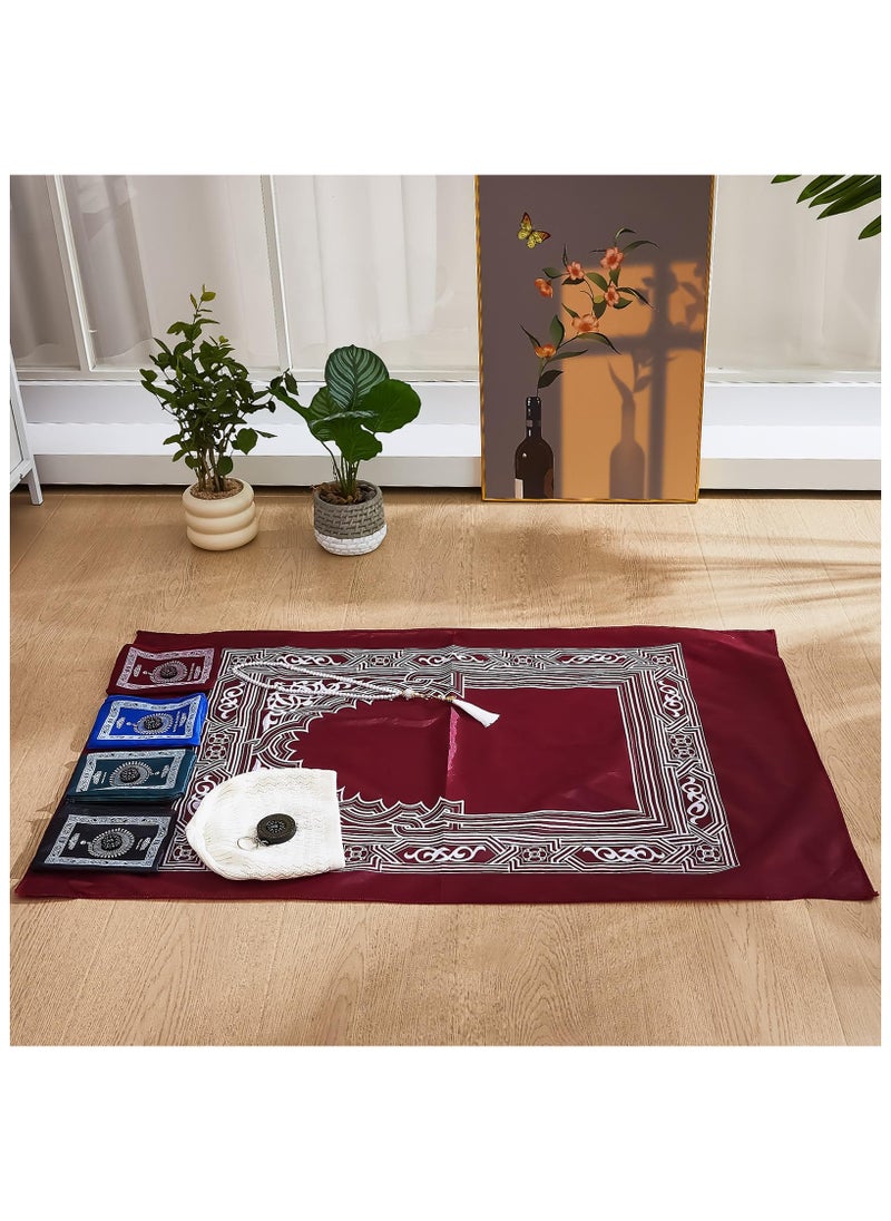 KHAJUL - 8-Piece Portable Prayer Mat with Compass Lightweight Polyester Muslim Prayer Rug Pocket Waterproof Travel-Friendly, Perfect for Ramadan Gifts, 60cm X 100cm - Image 1