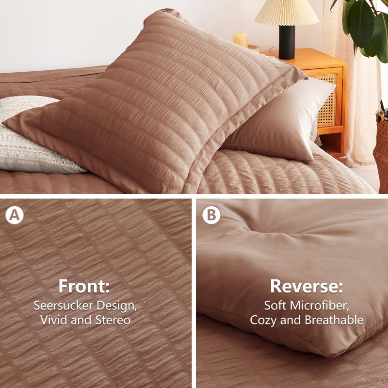 CozyLux King Size Comforter Set Mocha Mousse Seersucker 7 Pieces Bed in a Bag King Comforter Set with Sheets, Luxury Soft Bedding Sets with Down Alternative Comforter, Sheets, Pillowcases & Shams - Image 4
