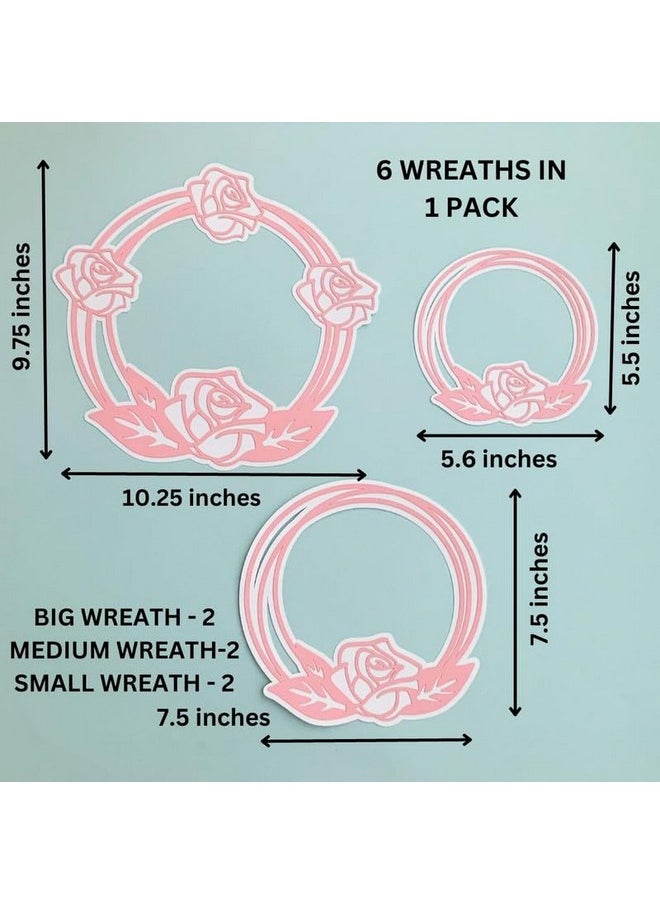 Pinfliers Pinfliers Proposal/Happy Anniversary/Valentines Day Decoration Items, Rose Flower Wreath Paper Anniversary Cutouts for Decoration,6 pcs,I Love You/Pastel Theme Birthday Decoration, Pink  - Image 2