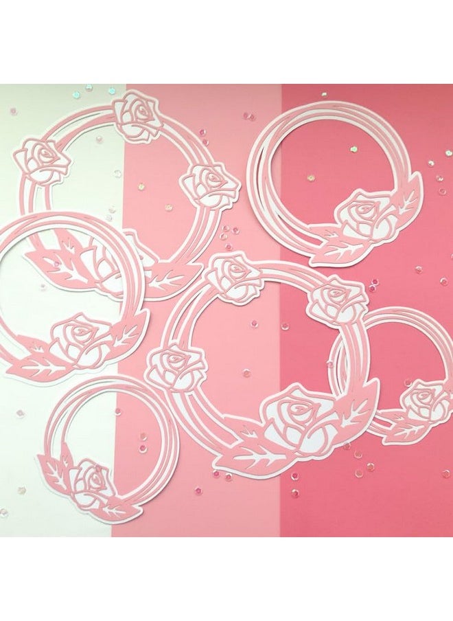 Pinfliers Pinfliers Proposal/Happy Anniversary/Valentines Day Decoration Items, Rose Flower Wreath Paper Anniversary Cutouts for Decoration,6 pcs,I Love You/Pastel Theme Birthday Decoration, Pink  - Image 1