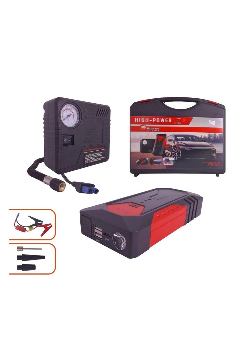 MR.SMART - High Power Digital Car Jump Starter Power Bank With Air Compressor 98800 mAh External Battery Charger with Digital Display Screen Storage Box for Vehicles Trucks SUV Red - Image 1