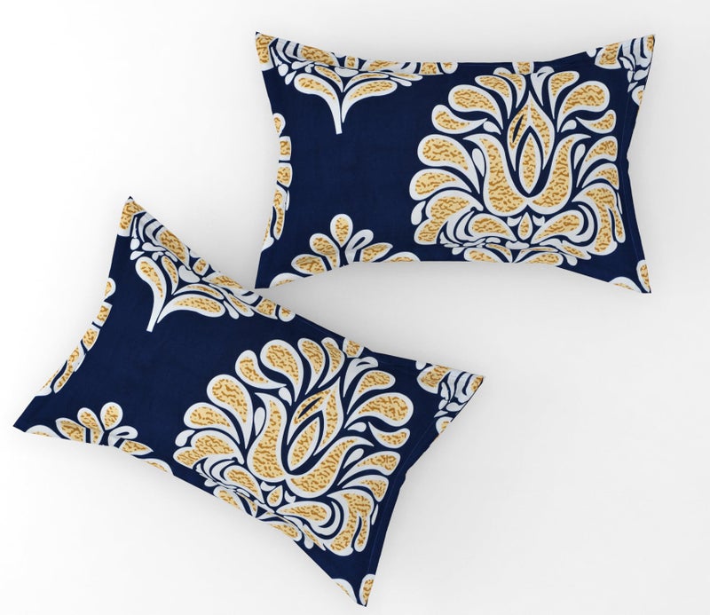 JBTC Premium Home 100% Cotton Feel Flower Printes Pillow Cover/Case Pack of 1 (2 Pcs Set) Navy-Blue - Image 1