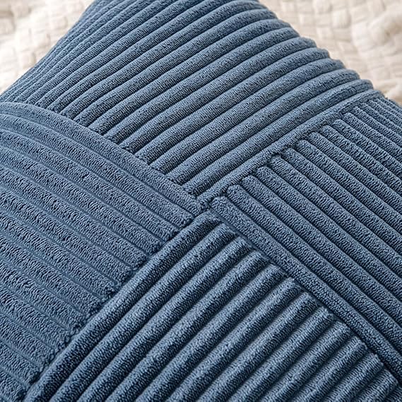 Guffaw Corduroy Pillow Covers Boho Decorative Spliced Throw Pillow Covers Soft Solid Couch Pillowcases Cross Patchwork Cushion Covers for Living Room Bed Sofa 16x16 inch (3, Blue) - Image 2