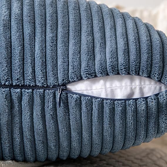 Guffaw Corduroy Pillow Covers Boho Decorative Spliced Throw Pillow Covers Soft Solid Couch Pillowcases Cross Patchwork Cushion Covers for Living Room Bed Sofa 16x16 inch (3, Blue) - Image 3