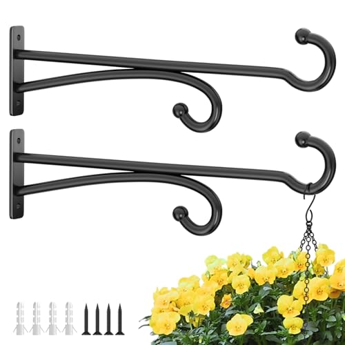 pickpiff 15 Plant Hooks for Hanging Baskets Heavy Duty Metal Plant Hangers for Indoor Outdoor Use Wall Mount Brackets for Hanging Plants Planters Bird Feeders Wind Chimes Bird Houses Black 2 Pack - Image 1