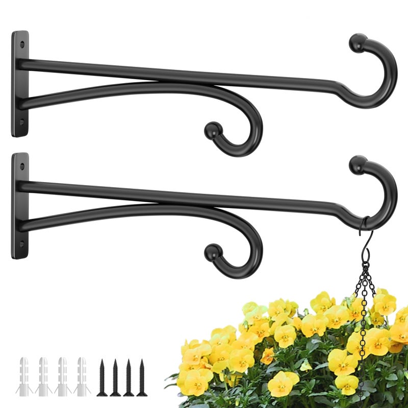 pickpiff 15 Plant Hooks for Hanging Baskets Heavy Duty Metal Plant Hangers for Indoor Outdoor Use Wall Mount Brackets for Hanging Plants Planters Bird Feeders Wind Chimes Bird Houses Black 2 Pack - Image 2