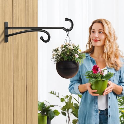 pickpiff 15 Plant Hooks for Hanging Baskets Heavy Duty Metal Plant Hangers for Indoor Outdoor Use Wall Mount Brackets for Hanging Plants Planters Bird Feeders Wind Chimes Bird Houses Black 2 Pack - Image 3