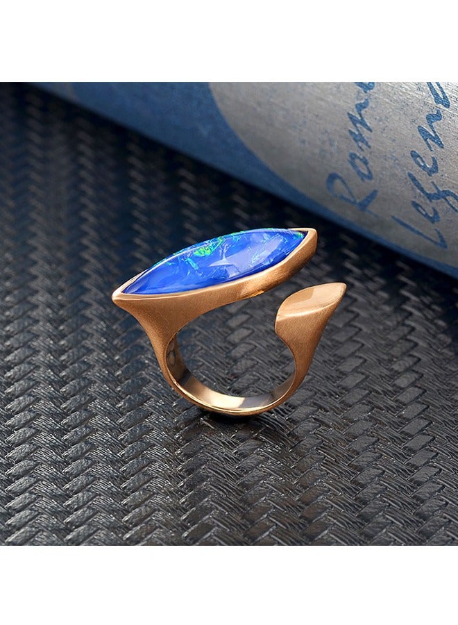 Beyond Textured Gemstones Ring, 14K Gold Plated Anti Fading Titanium Ring, Luxury Gold Ring for Women (Gold+Blue) - Image 5