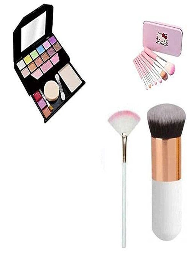 DATNASAYAD Mini 5024 Makeup Kit with 7 Pink Makeup Brushes Set | 1 White Mini Foundation Brush | 1 White Fan Brush - (Pack of 10) - Multicolour - Image 2
