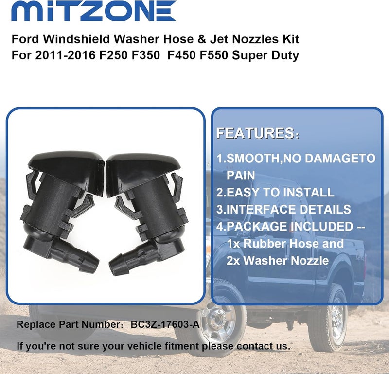 MITZONE Windshield Washer Nozzle Kit Compatible with 2011-2016 FORD F-250 F-350 F-450 F-550 Super Duty Replace BC3Z-17603-A Multi option design - Image 4