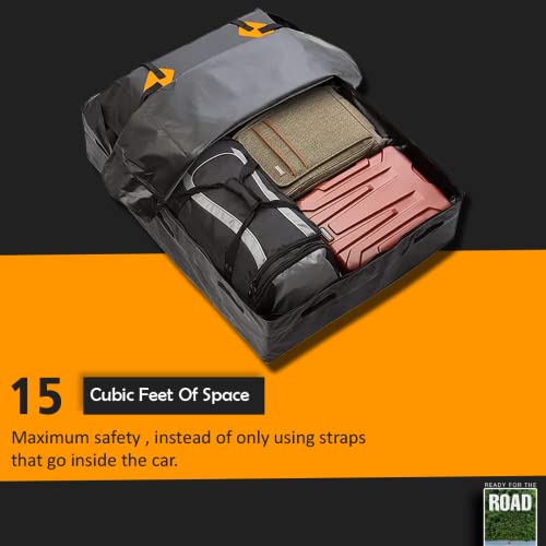 Voroly Rooftop top Cargo Carrier Bag with Anti-Skid Mat 15 Cubic feet Waterproof for All Cars with/Without Rack Includes 4 Door Hooks - Image 3