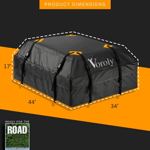 Voroly Rooftop top Cargo Carrier Bag with Anti-Skid Mat 15 Cubic feet Waterproof for All Cars with/Without Rack Includes 4 Door Hooks - Image 5