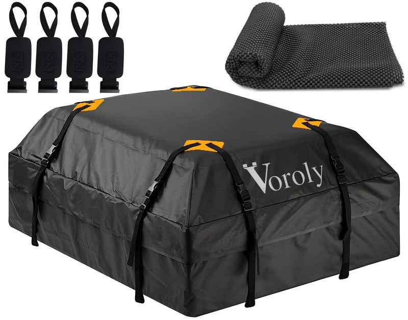 Voroly Rooftop top Cargo Carrier Bag with Anti-Skid Mat 15 Cubic feet Waterproof for All Cars with/Without Rack Includes 4 Door Hooks - Image 1
